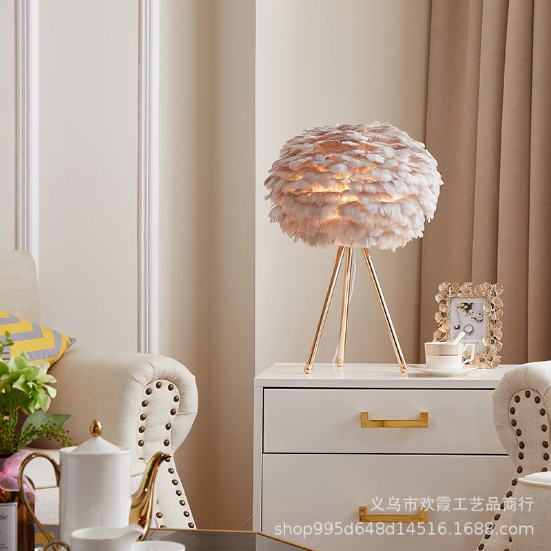 Feather table lamp bedroom Nordic minimalist ins girl warm romantic creative personality net red lamp wedding bedside lamp