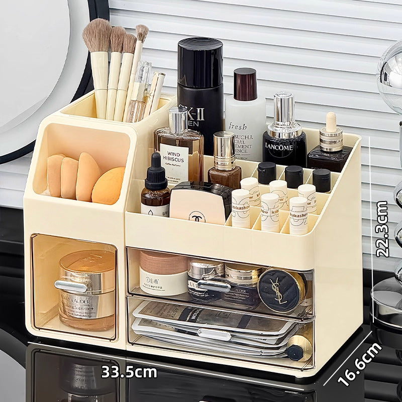 Large-capacity desktop cosmetic storage box, dustproof drawer-style makeup brush organizer, skincare product compartment shelf
