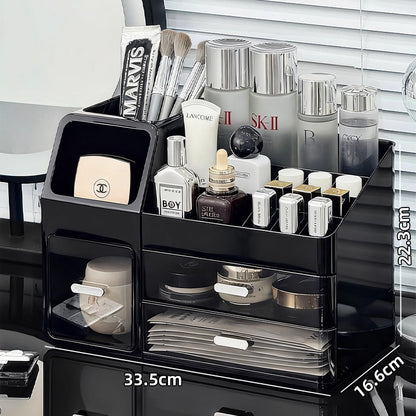 Large-capacity desktop cosmetic storage box, dustproof drawer-style makeup brush organizer, skincare product compartment shelf