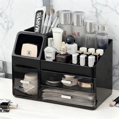 Large-capacity desktop cosmetic storage box, dustproof drawer-style makeup brush organizer, skincare product compartment shelf