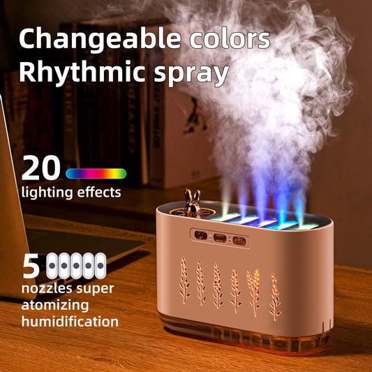New cross-border dynamic sound pickup rhythm humidifier, essential oil aroma diffuser, flame home use, silent bedroom, seven-color night light