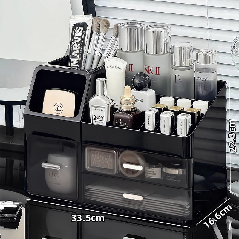 Large-capacity desktop cosmetic storage box, dustproof drawer-style makeup brush organizer, skincare product compartment shelf