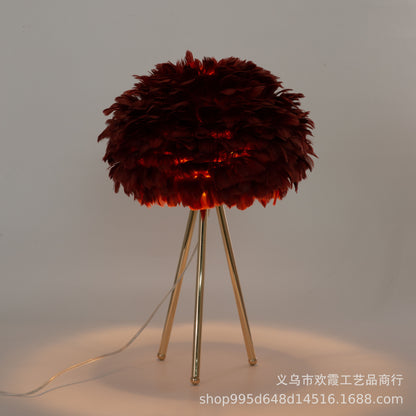 Feather table lamp bedroom Nordic minimalist ins girl warm romantic creative personality net red lamp wedding bedside lamp