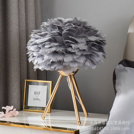 Feather table lamp bedroom Nordic minimalist ins girl warm romantic creative personality net red lamp wedding bedside lamp