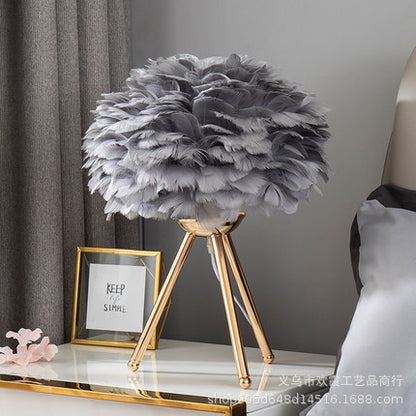 Feather table lamp bedroom Nordic minimalist ins girl warm romantic creative personality net red lamp wedding bedside lamp