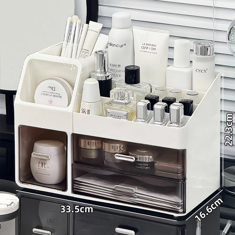 Large-capacity desktop cosmetic storage box, dustproof drawer-style makeup brush organizer, skincare product compartment shelf