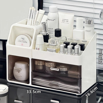 Large-capacity desktop cosmetic storage box, dustproof drawer-style makeup brush organizer, skincare product compartment shelf