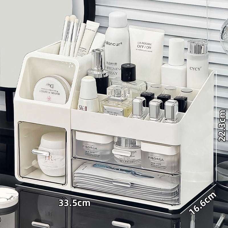 Large-capacity desktop cosmetic storage box, dustproof drawer-style makeup brush organizer, skincare product compartment shelf