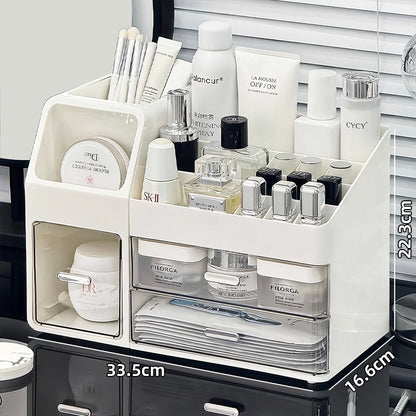 Large-capacity desktop cosmetic storage box, dustproof drawer-style makeup brush organizer, skincare product compartment shelf