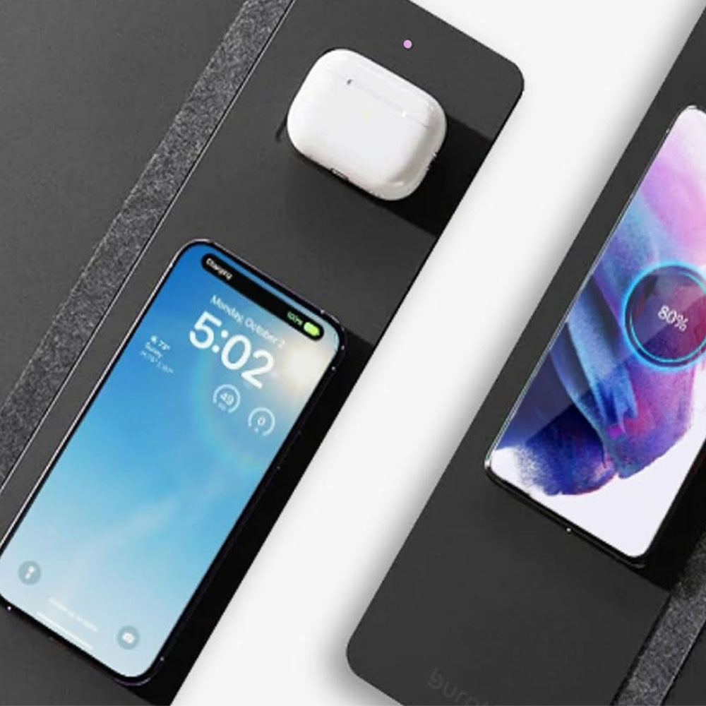 Multifunctional wireless charging mouse pad, PU leather, 15W wireless charging for mobile phones and earphones, plush felt table mat