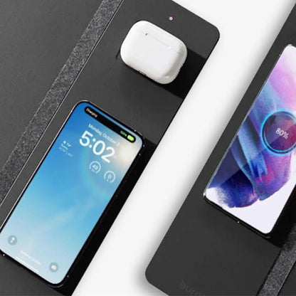 Multifunctional wireless charging mouse pad, PU leather, 15W wireless charging for mobile phones and earphones, plush felt table mat