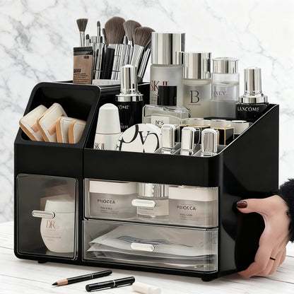 Large-capacity desktop cosmetic storage box, dustproof drawer-style makeup brush organizer, skincare product compartment shelf