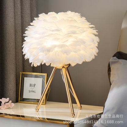 Feather table lamp bedroom Nordic minimalist ins girl warm romantic creative personality net red lamp wedding bedside lamp