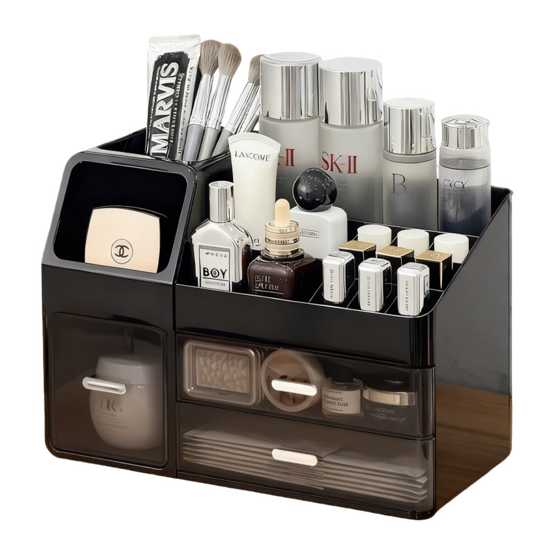Large-capacity desktop cosmetic storage box, dustproof drawer-style makeup brush organizer, skincare product compartment shelf