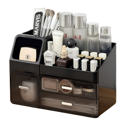 Large-capacity desktop cosmetic storage box, dustproof drawer-style makeup brush organizer, skincare product compartment shelf