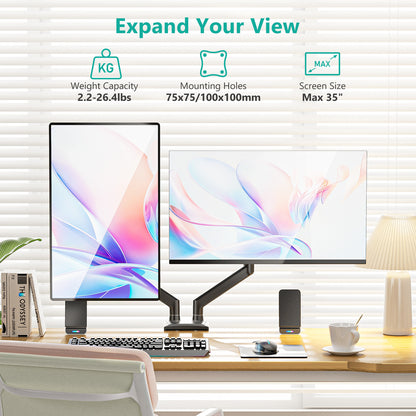 Monitor stand, curved screen, dual-arm gas spring, computer/laptop